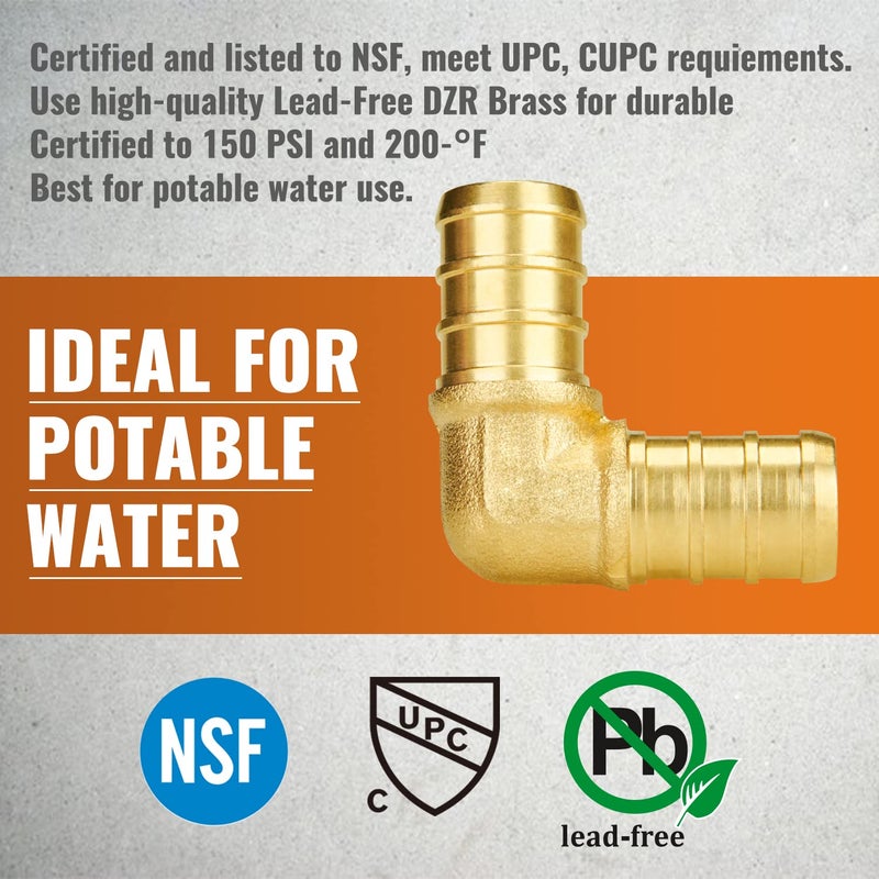 SUNGATOR Pex Fittings 1/2 Inch, 25-Pack 1/2" Pex 90 Degree Elbow, No Lead Brass, NSF, UPC Certified - Image 3